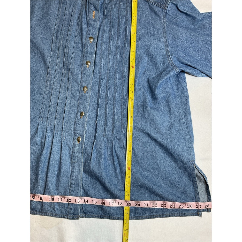 Coldwater Creek Denim Shirt Jacket Size Large Velvet Cuffs Size Large A line - Picture 2 of 8